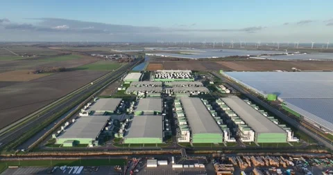 Drone view of artificial intelligence infrastructure, specifically a large Stock Footage 256028269