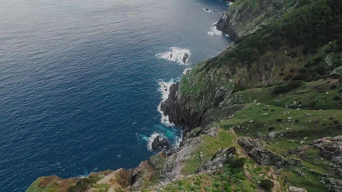 Drone view of the Atlantic ocean coast and the mountains of Madeira Stock Footage 304232190