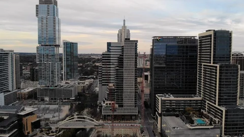 Drone view of Austin, Texas at sunset in the wintertime Stock Footage 122145124