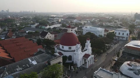Drone view away from the old town Stock Footage 260450547