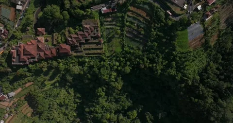 Drone view of Bali. Abandoned hotel in Bedugul, Bali island, Indonesia. Stockbeeldmateriaal 241780663