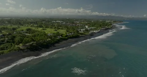 Drone view of Bali. Top view of wave on Keramas beach with black sand Stock Footage 246781382