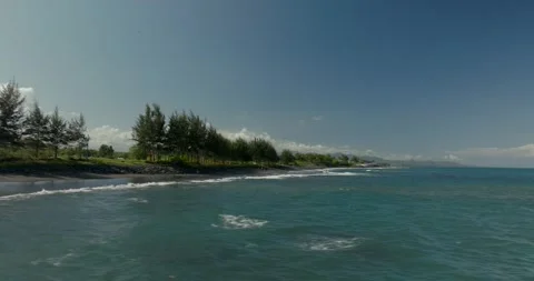 Drone view of Bali. Top view of wave on Keramas beach with black sand Stock Footage 247396101