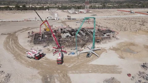 Drone view of the BAPS Hindu Mandir, Abu Dhabi, construction site during its Stock Footage 333206962