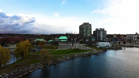 Drone  View of Barrie waterfront centennial park Stock Footage 169265479