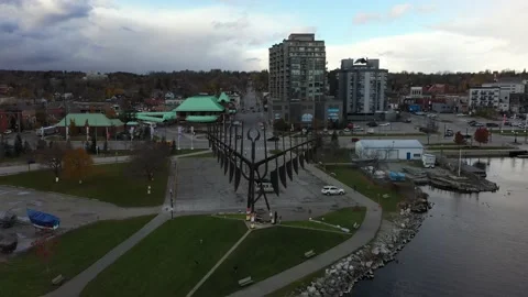 Drone  View of Barrie waterfront centennial park Stock Footage 169265504