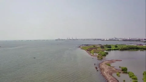 Drone view of Baruna beach located in North Semarang, Central Java, Stock Footage 262303911