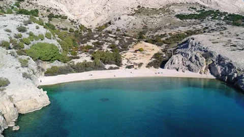 Drone view of beach and coastal plateau near Baška, Croatia Stock Footage 324711318