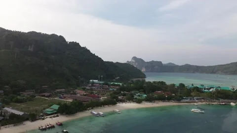 Drone View of Beach and Jungle on Koh Phi Phi, Thailand Video stock 308063642