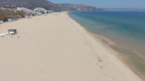 Drone view of beach hotels with clear sea coastline Stock Footage 332247098