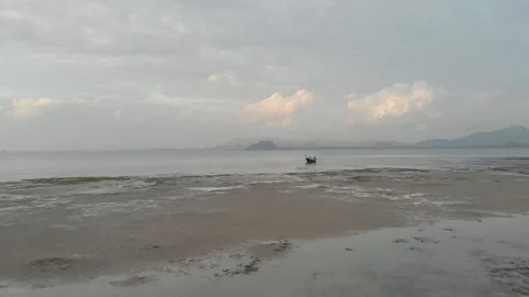 Drone view of the beach of Koh Mook Island in low tide, Thailand Stock Footage 111837675