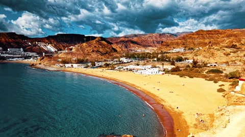 Drone view of a beautiful beach in Gran Canaria, Spain Stock Footage 296921827