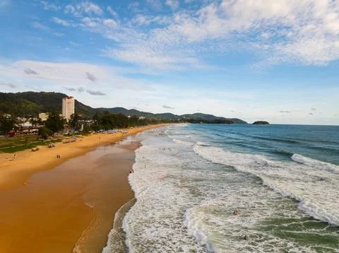 Drone view Beautiful clouds blue sky over sea in high season at Phuket Thaila Stock Photos