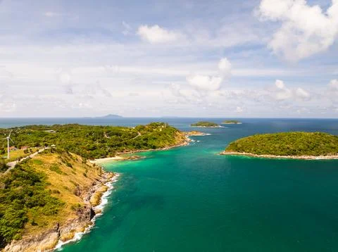 Drone view Beautiful clouds blue sky over sea in high season at Phuket Thaila Stock Photos