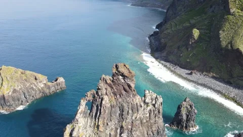 Drone View of  Beautiful Coast and Rock Formation in Madeira Portugal Stock Footage 241468964