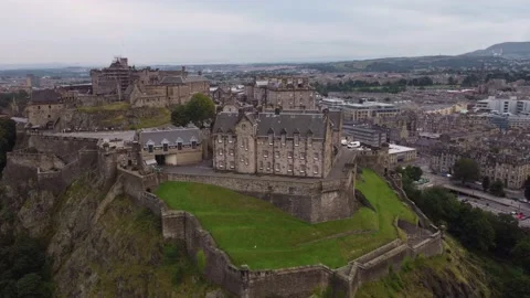 Drone view of the beautiful Edinburgh Castle on the high ground of the city. Stock Footage 190510881