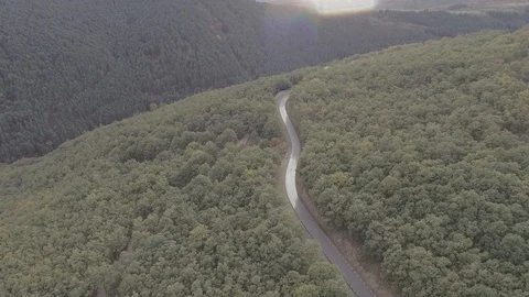 Drone view of a beautiful forest road during sunset in Spain (2) Stock Footage 111953215