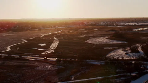 The drone View of beautiful landscape between the roads with traffic . Stock-Footage 306370243
