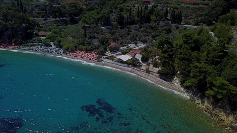 Drone view of beautiful Lemonakia beach on green island of Samos Greece Stock Footage 115019575