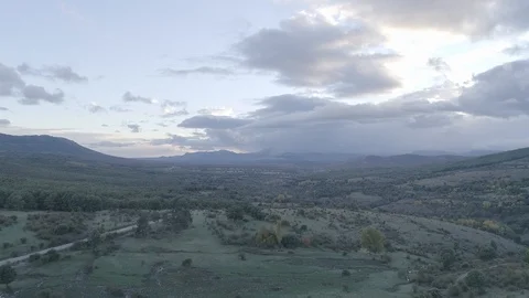 Drone view of a beautiful mountain landscape at sunset in Madrid, Spain Stock Footage 111963497