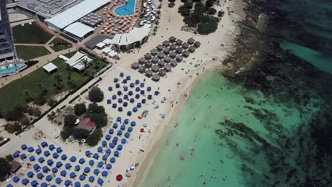 Drone view of the beautiful sandy beach in Cyprus with clear turquoise water 動画素材 123286922