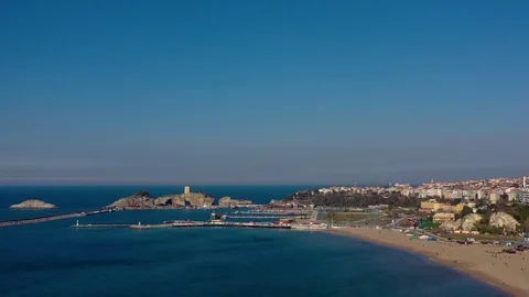 Drone view of beautiful seamless never ending footage while turquiose sea waves Stock Footage 127084414