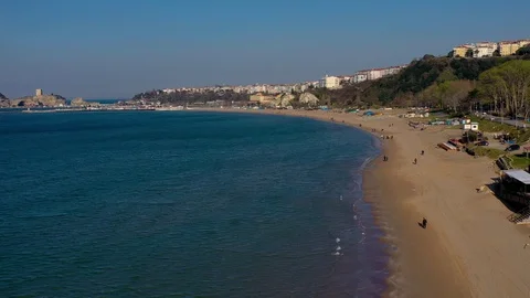 Drone view of beautiful seamless never ending footage while turquiose sea waves Stock Footage 127084427