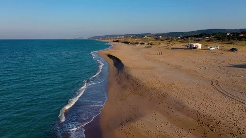 Drone view of beautiful seamless never ending footage while turquiose sea waves Stock Footage 127111101