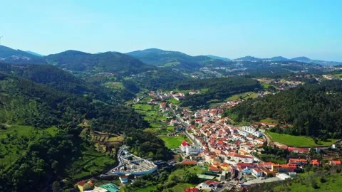 Drone view of a beautiful small European city with a beautiful hilly landscap Stock Footage 197123953
