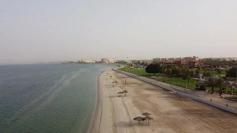 Drone View in Beautiful Sunset Ras Tanura Beach Saudi Arabia Stock Footage 243361884