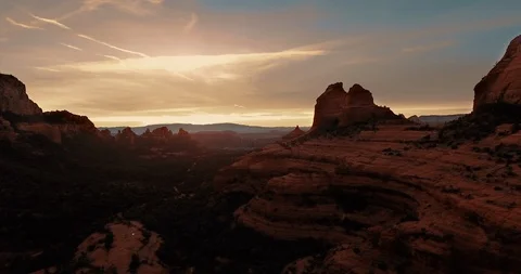 Drone View of Beautiful Sunset on Rocky Cliffs Stock Footage 85754518