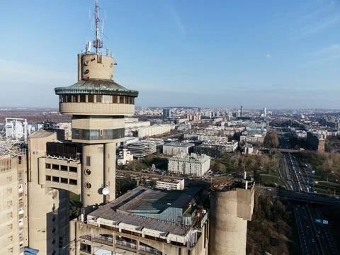 Drone view of the Belgrade Western Gate Genex tower, New Belgrade district, Stock Photos