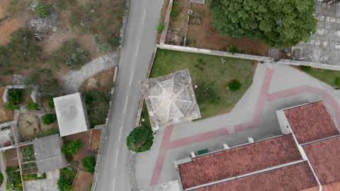 Drone view of a bell tower in the mountains 09 Video stock 139761778