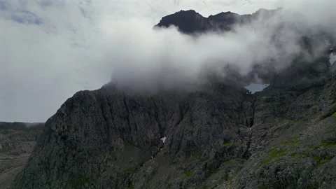 Drone view of Ben Nevis North Face with North East Buttress in summer Stock Footage 330577140