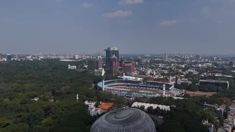 Drone view of Bengaluru landmarks M Chinnaswamy Stadium UB City and Kanteer.. Stock-Footage 330274619