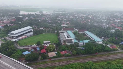 Drone View of Berapit School Complex and Surrounding Town Video stock 329971852