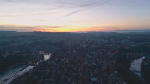 Drone View of Bern at Sunset – Cityscape Panorama Stock Footage 326069478