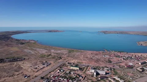 Drone view of Bertys Bay, Lake Balkhash Stock-Footage 201810396
