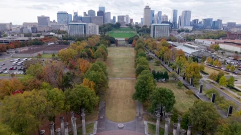 Drone View of Bicentennial Capitol Mall State Park and Nashville Skyline in Stock Footage 341045806