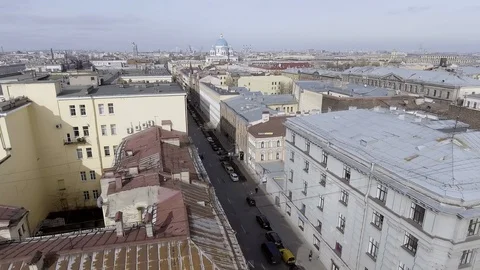 Drone view of big city area of big city with buildings, toproofs, streets and Stock Footage 107078378