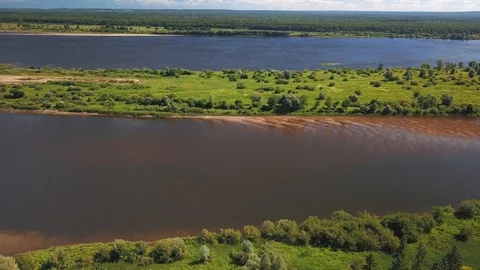 Drone view on big river in Russia Stock Footage 105275107