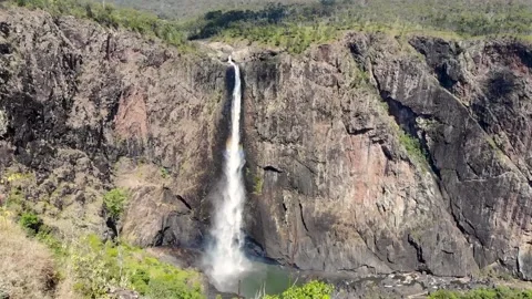 Drone view of the biggest waterfall in Australia. Wallaman falls, Queensland Stock Footage 196009272