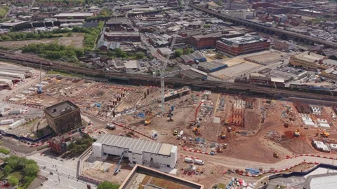 Drone View Of Birmingham Construction Site And Passing Train Stock-Footage 334631701