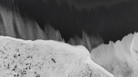 Drone view of black sand beach in south of Iceland Reynisfjara Beach. incredible Stock Footage 106420567