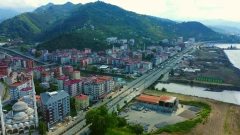 Drone view of Black Sea coast of Turkey. Trabzon, Rize. City 스톡 동영상 252524980
