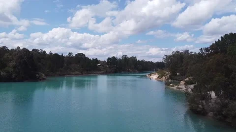Drone view, blue lake, forest and house Stock Footage 172530717