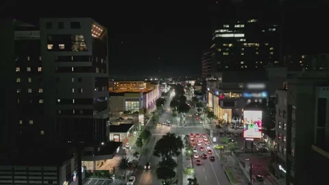 Drone view of Blue Mall and its surroundings at night in Dominican Republic Video stock 220848292