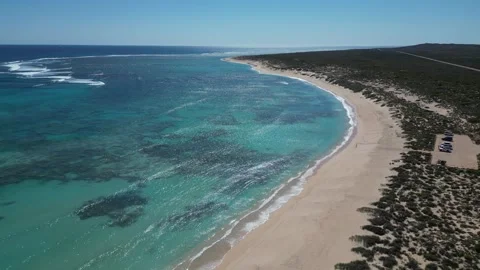 Drone view of blue ocean, white sand coastline, Australia Stock Footage 257388862