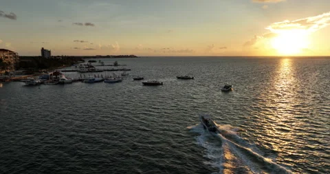Drone View of Boat Docking in Caribbean Ocean at Sunrise Stock Footage 300361350