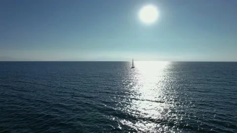 Drone view of boat sailing in the middle of the sea. Video stock 161085125